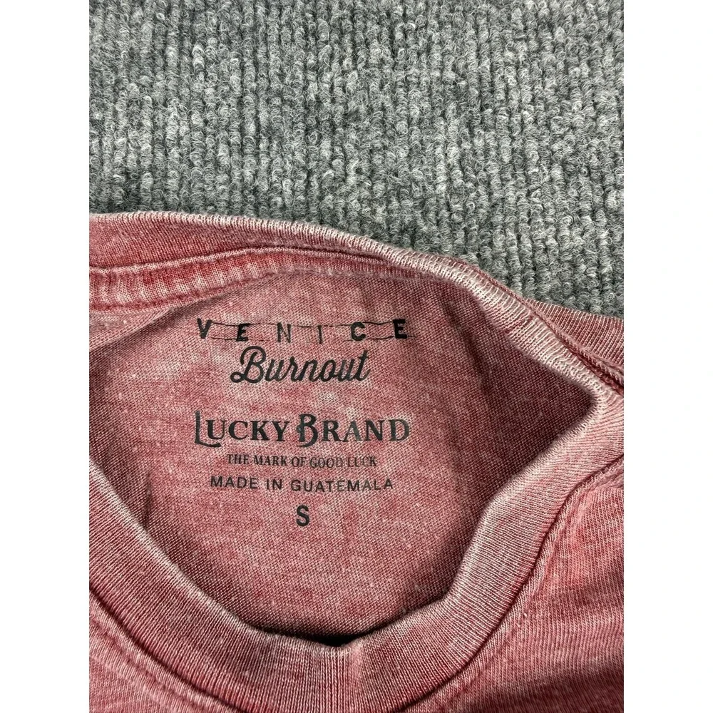 Lucky Brand Womens Small‎ Red Bear Sweater Graphic T-Shirt Tee Venice Burnout